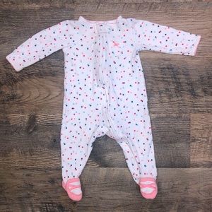 Carter’s Size 6 Months White and Polka Dot Baby Pajamas One Way Zip